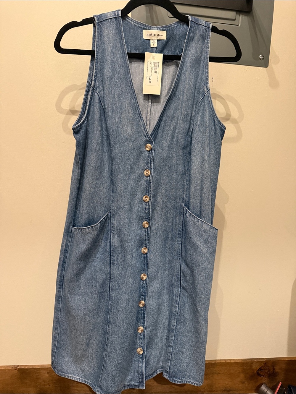 cloth & stone Light Blue Denim Button-Front Sleeveless Dress
